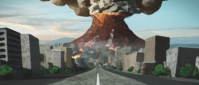 Dream meaning about a road and erupting volcano.